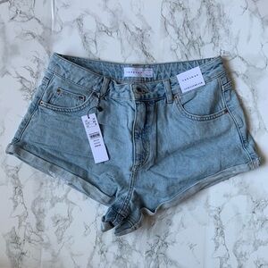 Topshop Kiki Rolled Hem Denim Shorts Bleach